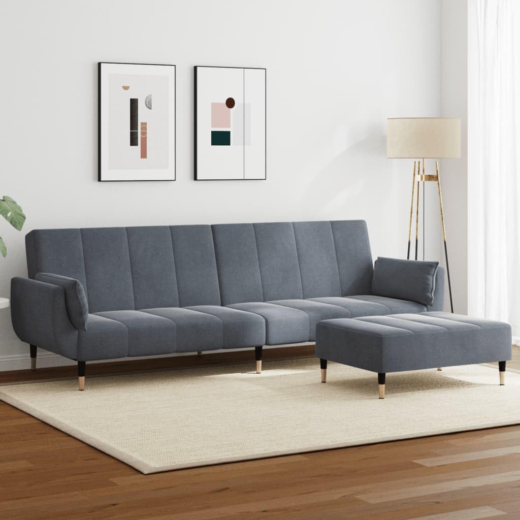 vidaXL 2 Seater Sofa Bed with Stool Velvet Dark Grey, Sofa Bed with Footstool, Folding Sofa Bed, 2 Seater Sofa Bed